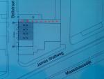 plattegrond kavel grond Bellstraat 13,  48 x 4.4 is Rood aangekruist